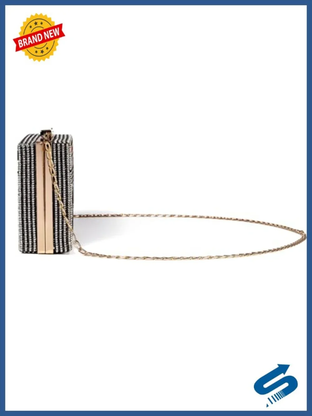Rhinestone Radio Shape Crossbody Clutch 3-Way Evening Bag Detachable Chain